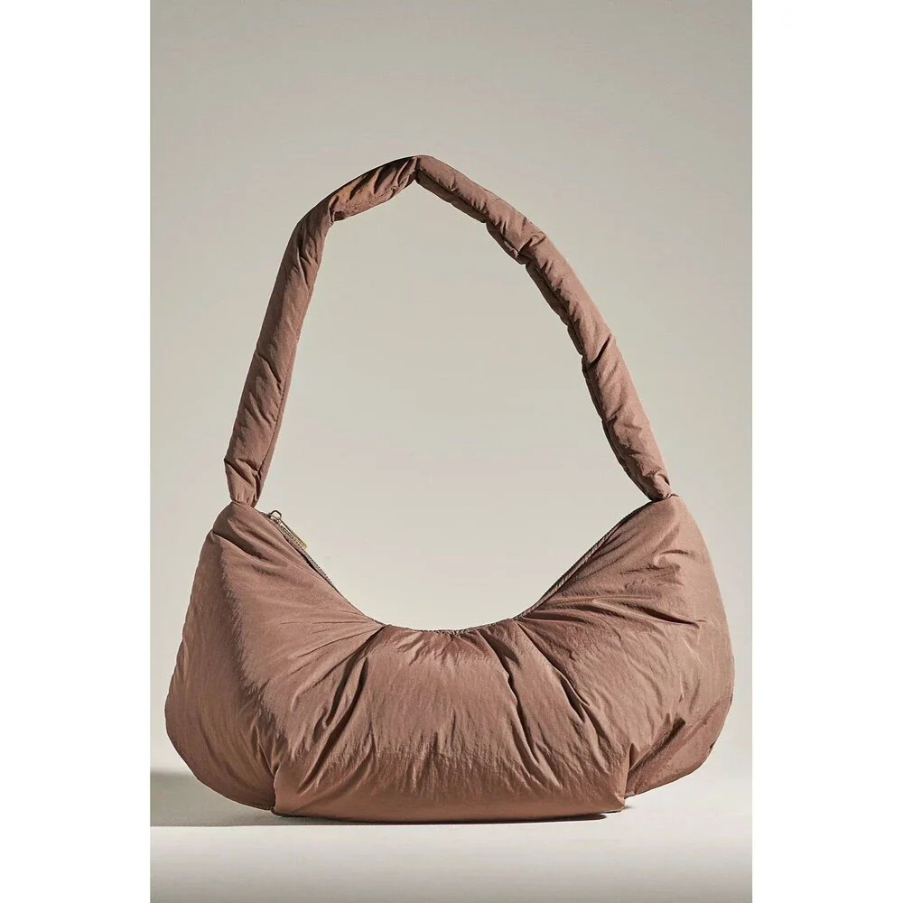 By Anthropologie NWT Coco Chocolate Puffy Hobo Nylon Sling Bag In Zip Closure
